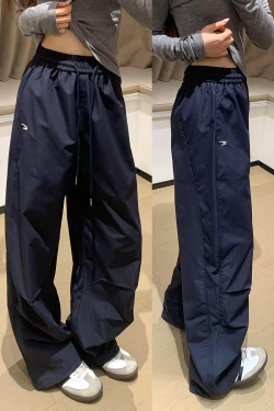 High-Waisted Loose-Fit Vintage Work Pants for Women, Parachute Wide-Leg Casual Joggers, Floor-Length Sports Trousers