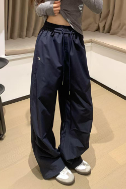 High-Waisted Loose-Fit Vintage Work Pants for Women, Parachute Wide-Leg Casual Joggers, Floor-Length Sports Trousers