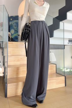 High-Waisted Loose Off-White Wide-Leg Pants for Women - Spring/Summer Floor-Length Draped Trousers in Light Fabric