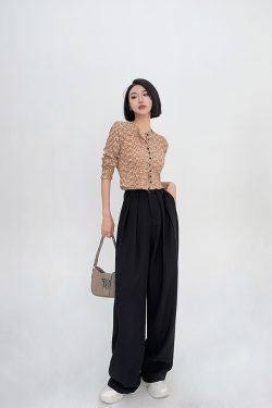 High-Waisted Loose Off-White Wide-Leg Pants for Women - Spring/Summer Floor-Length Draped Trousers in Light Fabric