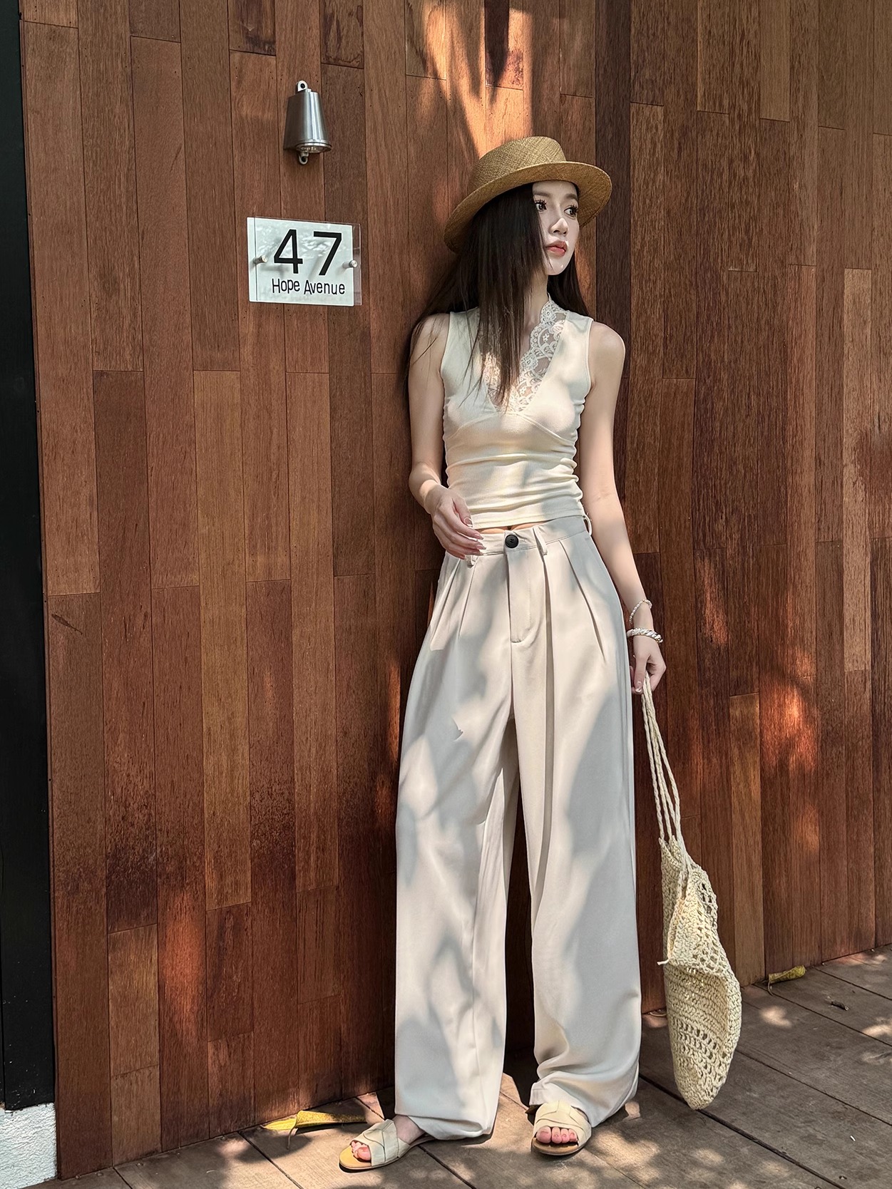 High-Waisted Loose Off-White Wide-Leg Pants for Women - Spring/Summer Floor-Length Draped Trousers in Light Fabric High-Waisted Loose Off-White Wide-Leg Pants for Women - Spring/Summer Floor-Length Draped Trousers in Light Fabric