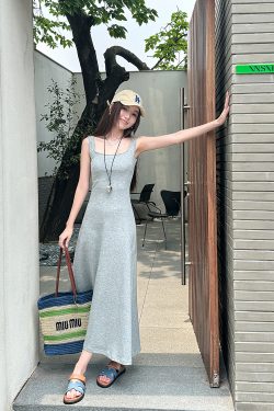 High-Waisted Navy Blue Fitted Cotton Long Skirt - Lightweight French Style Women's Summer Dress