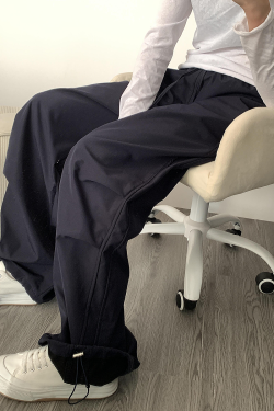 High-Waisted Navy Blue Relaxed Straight-Leg Work Pants for Women, Loose Fit Wide-Leg Sports Casual Trousers for Spring and Autumn