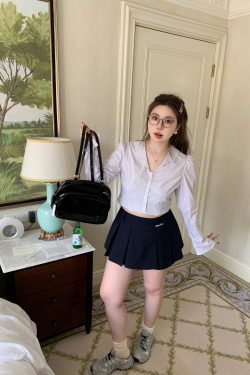 High-Waisted Navy Blue Skirt Pants, Retro American Haipai Academy Style, Slightly Chubby Fit, Trendy Y2K Fashion