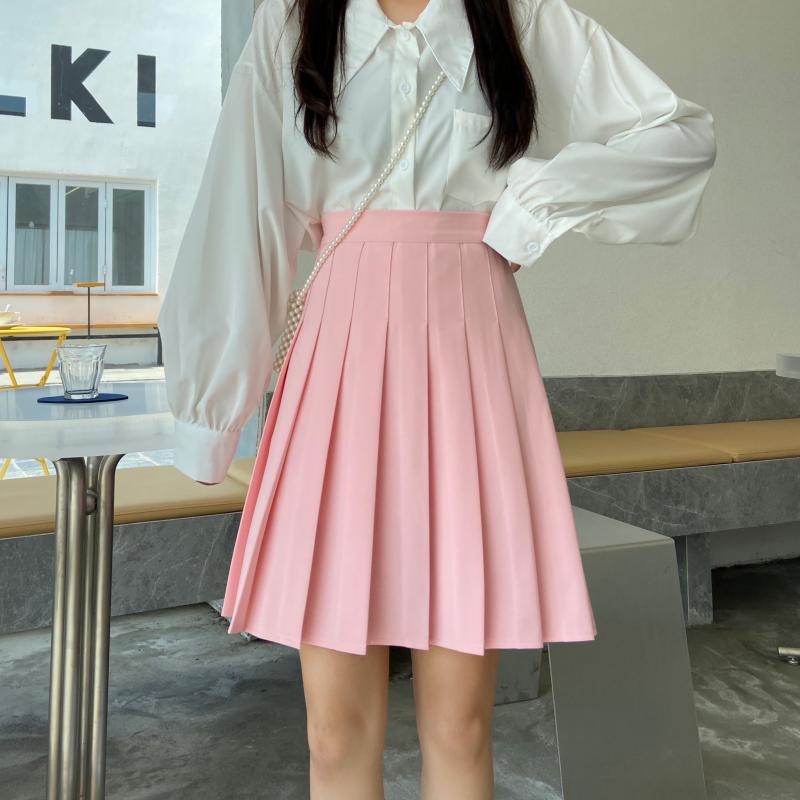 High-Waisted Pleated A-Line Skirt for Women - Mid-Length Plus Size, Flattering Curvy Fit, Spring Summer Fashion, Student-Friendly High-Waisted Pleated A-Line Skirt for Women - Mid-Length Plus Size, Flattering Curvy Fit, Spring Summer Fashion, Student-Friendly