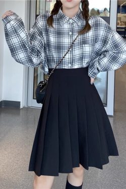 High-Waisted Pleated A-Line Skirt for Women - Mid-Length Plus Size, Flattering Curvy Fit, Spring Summer Fashion, Student-Friendly