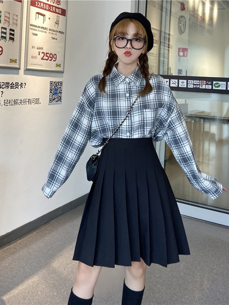 High-Waisted Pleated A-Line Skirt for Women - Mid-Length Plus Size, Flattering Curvy Fit, Spring Summer Fashion, Student-Friendly High-Waisted Pleated A-Line Skirt for Women - Mid-Length Plus Size, Flattering Curvy Fit, Spring Summer Fashion, Student-Friendly