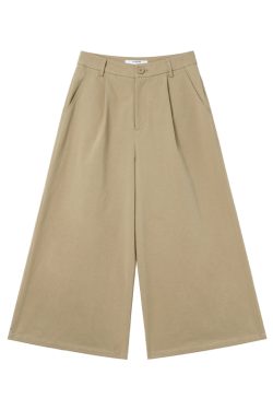 High-Waisted Pleated Casual Pants for Women - Summer 2025 Narrow-Edged Three-Quarter Wide-Leg Design