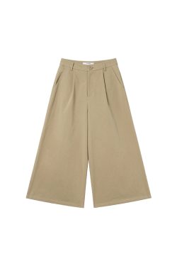 High-Waisted Pleated Casual Pants for Women - Summer 2025 Narrow-Edged Three-Quarter Wide-Leg Design