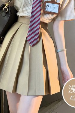 High-Waisted Pleated JK Uniform Skirt - Plaid and Solid Color Basic Style, Authentic Pudding Bear Inspired Design