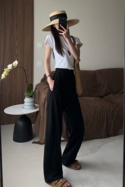 High-Waisted Pure Cotton Banana Pants for Women - Summer Lightweight Breathable Loose-Fitting Long Trousers with Pockets
