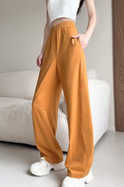 High-Waisted Pure Cotton Banana Pants for Women - Summer Lightweight Breathable Loose-Fitting Long Trousers with Pockets
