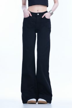 High-Waisted Retro Black Flared Jeans for Women, Slimming Floor-Length Summer Style, 90s Inspired Fashion
