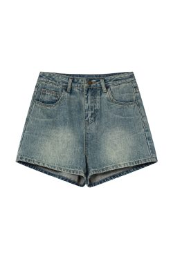 High-Waisted Retro Denim Shorts for Women - Casual Loose Slim Fit Summer Style - Petite Straight Cut Fashion 90s Trend