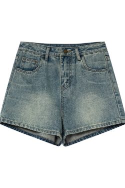 High-Waisted Retro Denim Shorts for Women - Casual Loose Slim Fit Summer Style - Petite Straight Cut Fashion 90s Trend