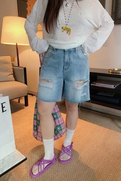 High-Waisted Ripped Denim Shorts for Women, Plus-Size Five-Point Summer Pants for Curvy Girls, 2025 Trendy Casual Style