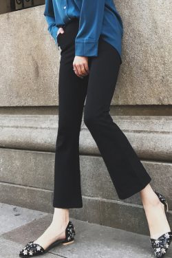 High-Waisted Slim Black Nine-Point Trousers for Women - Lightweight Flared Pants in Korean Style for Spring, Autumn, and Summer