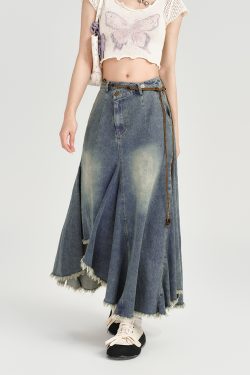 High-Waisted Slim Fit Vintage Denim Skirt for Women - Irregular Hem, Summer Style, Retro Fashion