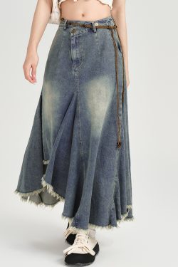 High-Waisted Slim Fit Vintage Denim Skirt for Women - Irregular Hem, Summer Style, Retro Fashion