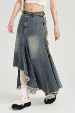 High-Waisted Slim Fit Vintage Denim Skirt for Women - Irregular Hem, Summer Style, Retro Fashion