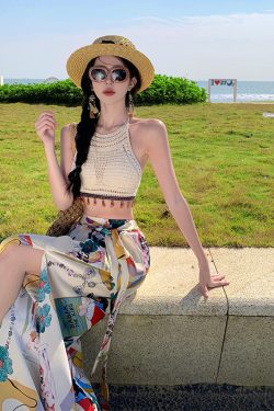 High-Waisted Split Wide-Leg Beach Pants for Women - Lightweight Sun-Protective Chiffon Vacation Trousers, Loose Draped Style