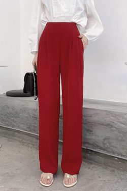 High-Waisted Straight-Leg Anti-Wrinkle Floor-Length Pants with Loose Fit and Pockets for Women - Casual Spring Summer 2025 Style
