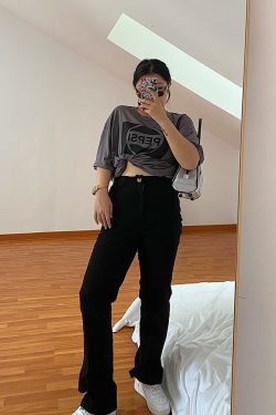 High-Waisted Straight Leg Pants for Women - Black Casual Slim Fit Jeans - Versatile Autumn 2024 Fashion Trend