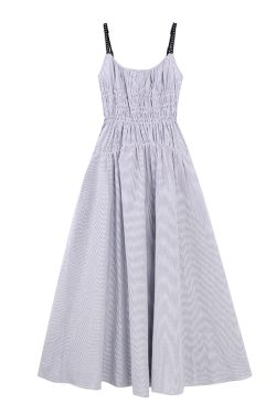High-Waisted Striped Summer Dress with Spaghetti Straps - Casual Fairy-Like Slim Fit Long Dress in Light Fabric Fashion