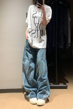 High-Waisted Vintage Distressed Denim Pants for Women, 2025 Trendy Slim Straight Wide-Leg Trousers, Casual Retro Style
