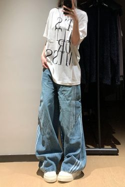 High-Waisted Vintage Distressed Denim Pants for Women, 2025 Trendy Slim Straight Wide-Leg Trousers, Casual Retro Style