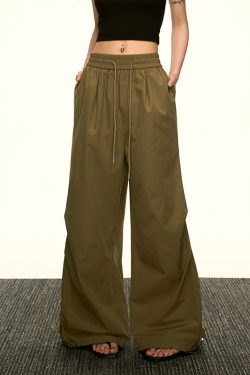 High-Waisted Vintage Pleated Cargo Pants for Women - Summer Loose Straight Wide-Leg Trousers, American-Style Floor-Length Fashion
