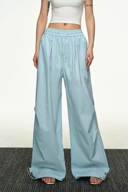 High-Waisted Vintage Pleated Cargo Pants for Women - Summer Loose Straight Wide-Leg Trousers, American-Style Floor-Length Fashion