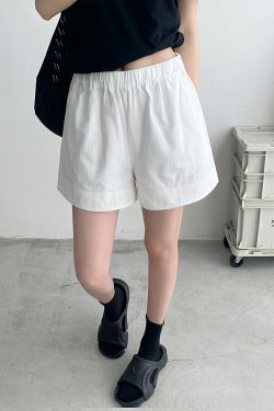 High-Waisted White Casual Shorts for Women - Minimalist Loose Elastic Waist, Slimming Sun Grapefruit Style, Versatile Summer Fashion