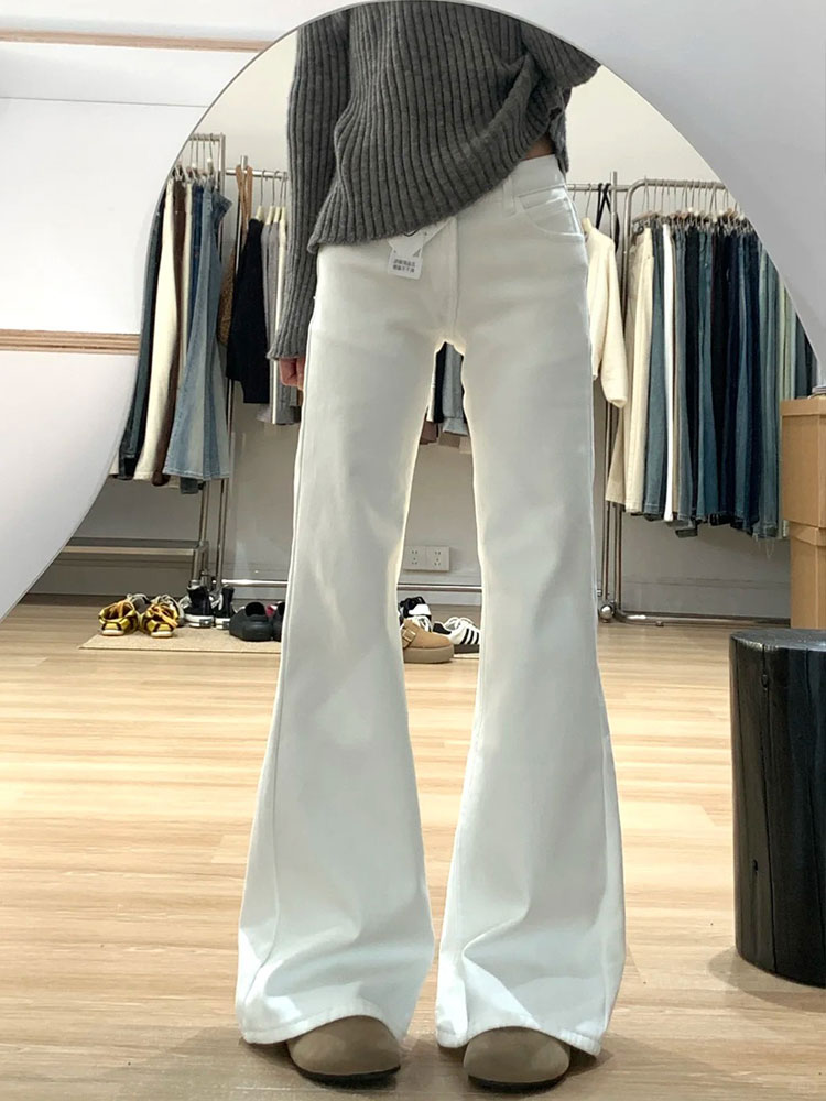High-Waisted White Flared Pants for Women - Petite & Plus Size Slimming Straight-Leg Bell-Bottoms, Trendy Y2K Style High-Waisted White Flared Pants for Women - Petite & Plus Size Slimming Straight-Leg Bell-Bottoms, Trendy Y2K Style