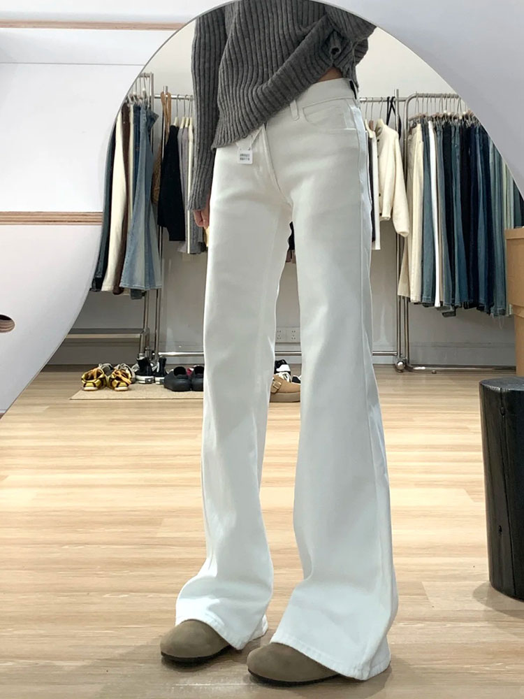 High-Waisted White Flared Pants for Women - Petite & Plus Size Slimming Straight-Leg Bell-Bottoms, Trendy Y2K Style High-Waisted White Flared Pants for Women - Petite & Plus Size Slimming Straight-Leg Bell-Bottoms, Trendy Y2K Style