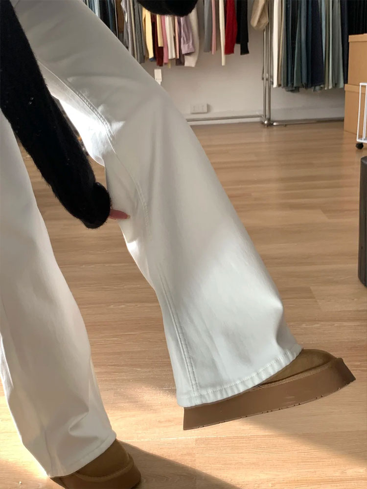 High-Waisted White Flared Pants for Women - Petite & Plus Size Slimming Straight-Leg Bell-Bottoms, Trendy Y2K Style High-Waisted White Flared Pants for Women - Petite & Plus Size Slimming Straight-Leg Bell-Bottoms, Trendy Y2K Style