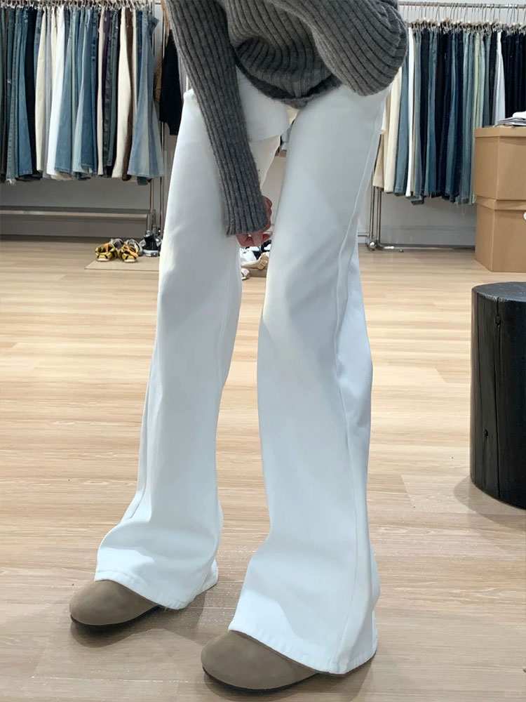 High-Waisted White Flared Pants for Women - Petite & Plus Size Slimming Straight-Leg Bell-Bottoms, Trendy Y2K Style High-Waisted White Flared Pants for Women - Petite & Plus Size Slimming Straight-Leg Bell-Bottoms, Trendy Y2K Style