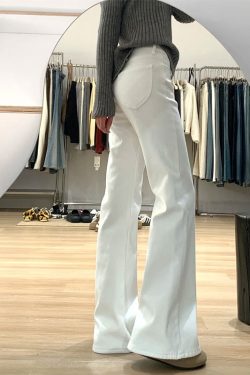 High-Waisted White Flared Pants for Women - Petite & Plus Size Slimming Straight-Leg Bell-Bottoms, Trendy Y2K Style