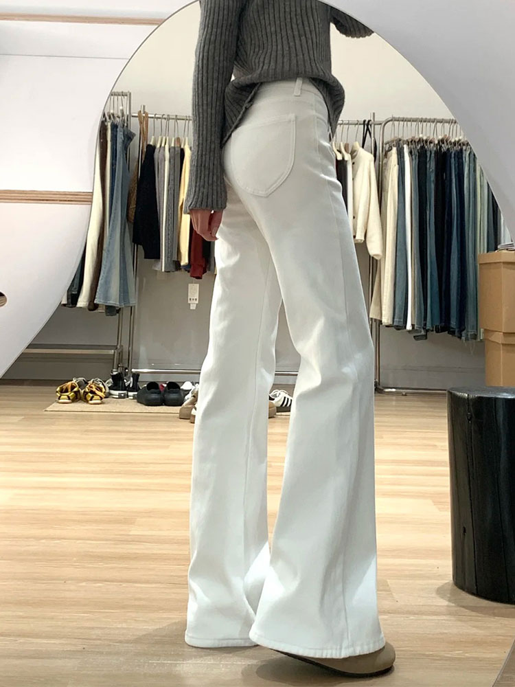 High-Waisted White Flared Pants for Women - Petite & Plus Size Slimming Straight-Leg Bell-Bottoms, Trendy Y2K Style High-Waisted White Flared Pants for Women - Petite & Plus Size Slimming Straight-Leg Bell-Bottoms, Trendy Y2K Style
