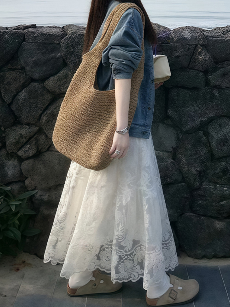 High-Waisted White Lace Tulle Half-Length Skirt for Women, Slimming A-Line Design, Summer 2025 Fashion, Perfect for Effortless Style High-Waisted White Lace Tulle Half-Length Skirt for Women, Slimming A-Line Design, Summer 2025 Fashion, Perfect for Effortless Style