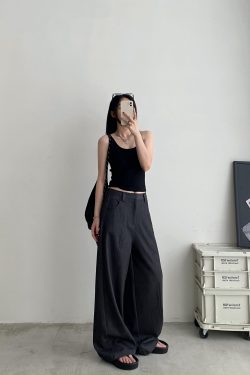 High-Waisted Wide-Leg Pants Suit for Women - Stylish Loose Casual Fit, Heavy-Duty Sun Grapefruit Color, Trendy Everyday Wear