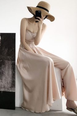 High-Waisted Wide-Leg Satin Casual Pants for Women - Elastic Waist, Vacation Chiffon Beach Style Trousers, Perfect for Summer Outfits