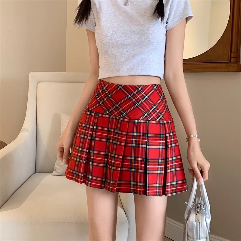 High-Waisted Yellow Plaid Pleated Skirt for Women - Slimming Checkered A-Line Half Skirt in JK Style for Petite Fashion High-Waisted Yellow Plaid Pleated Skirt for Women - Slimming Checkered A-Line Half Skirt in JK Style for Petite Fashion