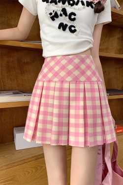 High-Waisted Yellow Plaid Pleated Skirt for Women - Slimming Checkered A-Line Half Skirt in JK Style for Petite Fashion