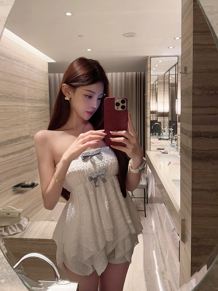 Hollow Lace Vest Top - Irregular Strapless Design for Trendy 90s Y2K Style Fashion Hollow Lace Vest Top - Irregular Strapless Design for Trendy 90s Y2K Style Fashion