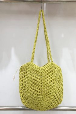 Hollow Mesh Hand-Crocheted Tote Bag – Fashionable Summer Fishing Net Shoulder Bag for Women