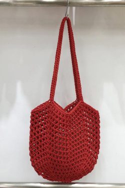 Hollow Mesh Hand-Crocheted Tote Bag – Fashionable Summer Fishing Net Shoulder Bag for Women