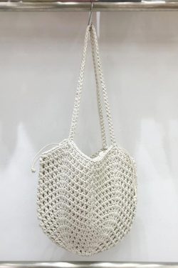 Hollow Mesh Hand-Crocheted Tote Bag – Fashionable Summer Fishing Net Shoulder Bag for Women
