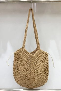 Hollow Mesh Hand-Crocheted Tote Bag – Fashionable Summer Fishing Net Shoulder Bag for Women