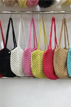 Hollow Mesh Hand-Crocheted Tote Bag – Fashionable Summer Fishing Net Shoulder Bag for Women